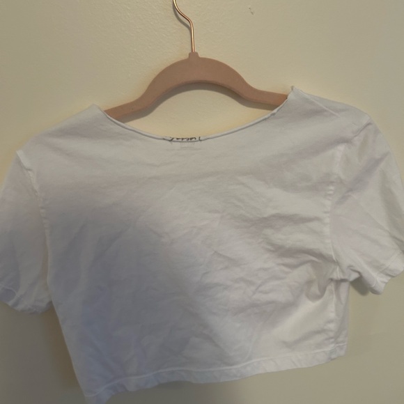 White Rhinestoned Off The Shoulder Cropped Baby T-Shirt - Picture 3 of 4